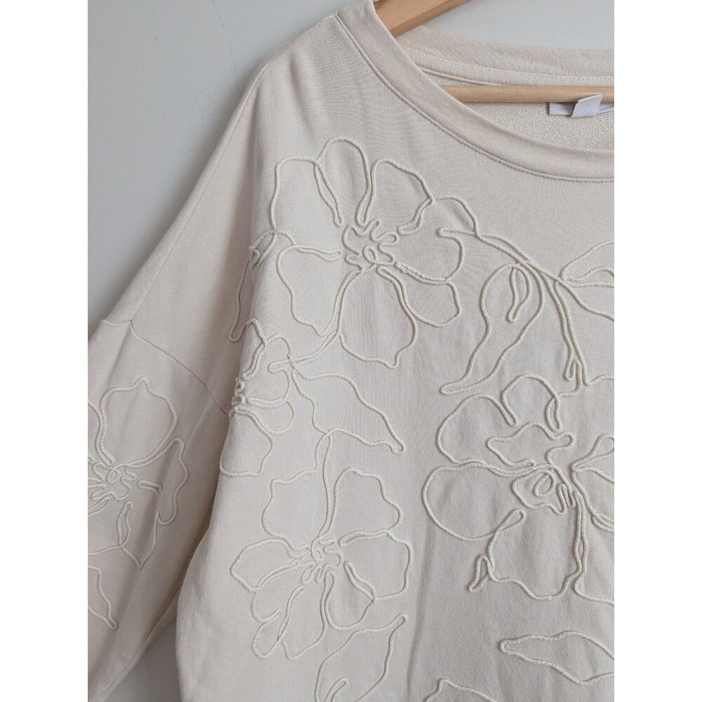 J Jill Embroidered Floral Soutache Sweatshirt 100% Cotton Pullover Cottage Top L - Picture 6 of 13